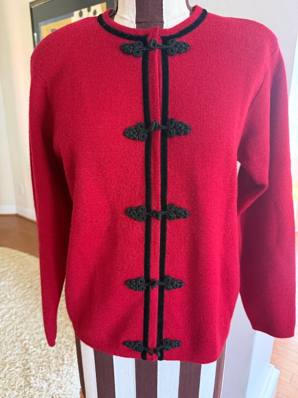 Talbots Red 100% Merino Wool Button Front Cardigan Sweater Size Petite